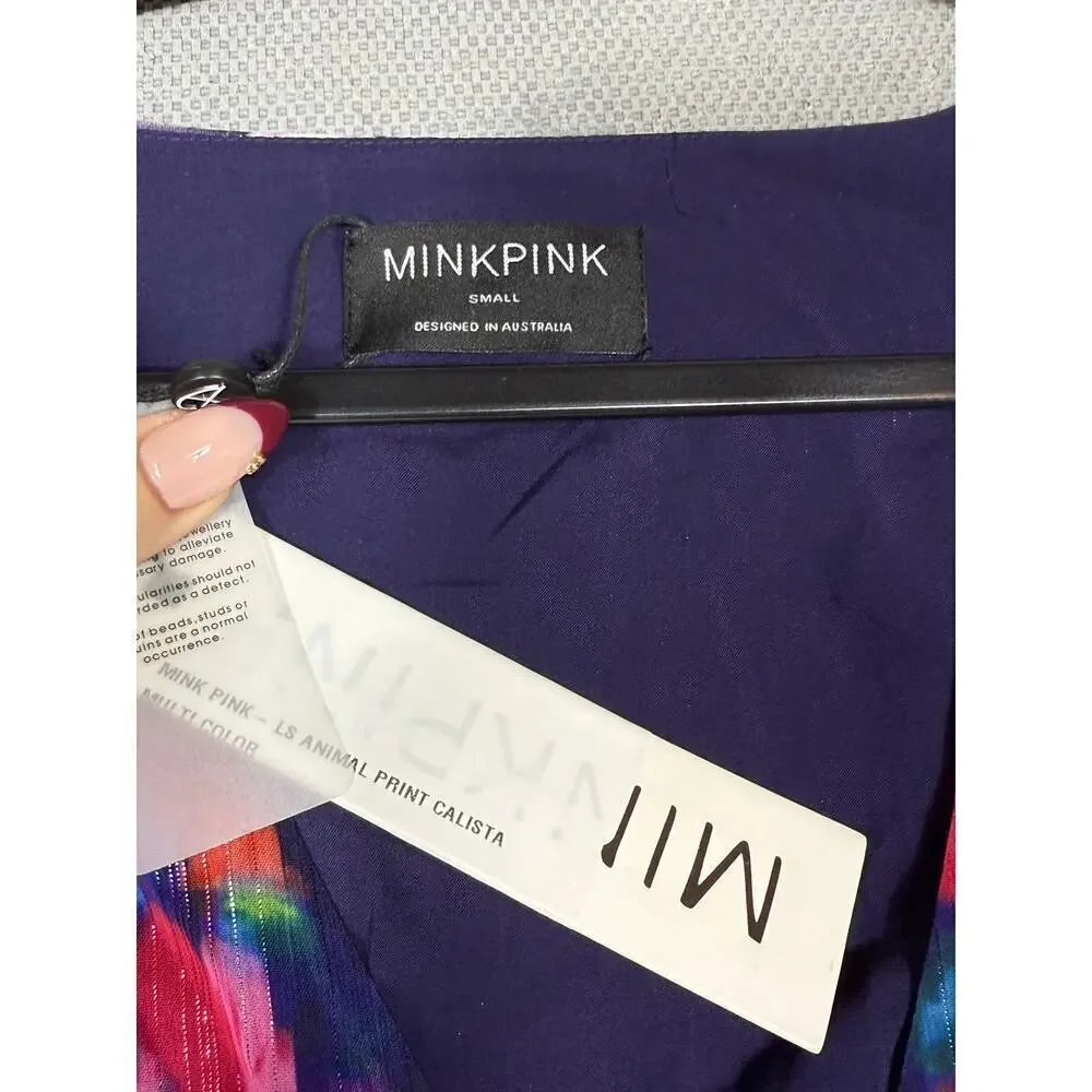 NEW- NWT MinkPink LS Animal Print Calista Dress Small Multicolor - Picture 5 of 6